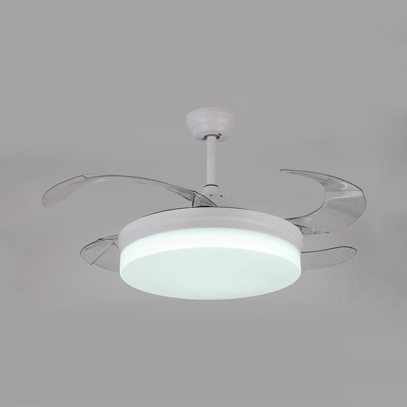 42 "brede minimalisme ronde hangerse ventilatorverlichting LED Acryl semi -spoelmontage in wit met 4 messen, externe/wandregeling/afstandsbediening en wandregeling