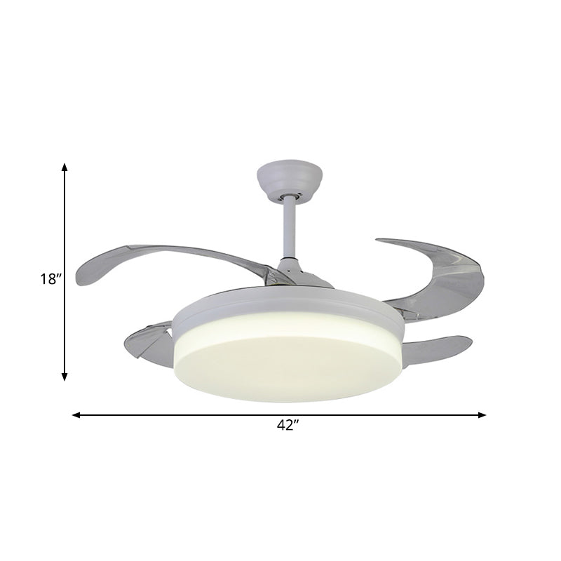 42 "brede minimalisme ronde hangerse ventilatorverlichting LED Acryl semi -spoelmontage in wit met 4 messen, externe/wandregeling/afstandsbediening en wandregeling