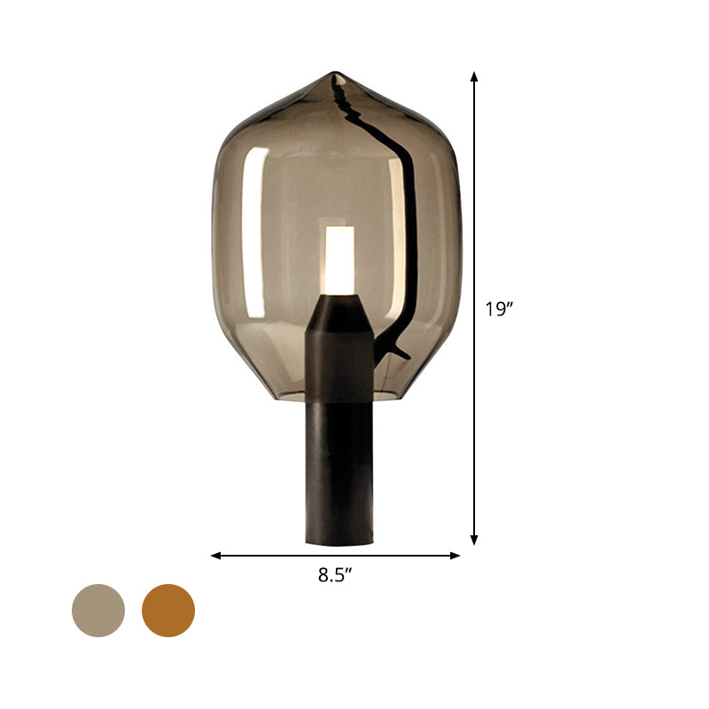 Iluminación de tareas en forma de urna Tan de color bronceado/humo de vidrio gris 1 lámpara de noche de bombilla en negro