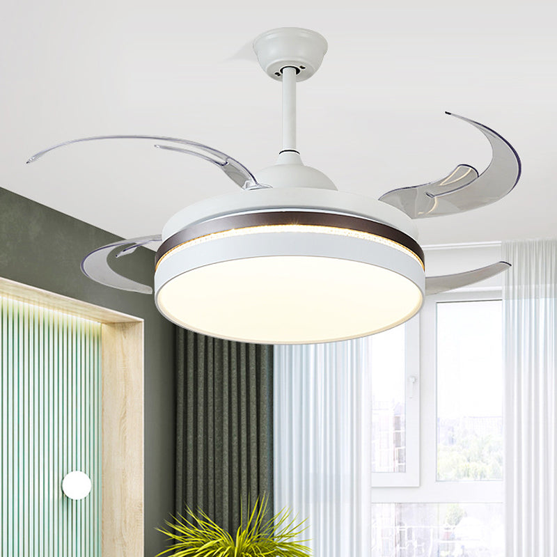 48 "W LED Anhänger Lüfterbeleuchtung Minimalismus Kreis Metall Halbflush Mount Deckenlicht in Weiß für Schlafzimmer, 4 Klingen