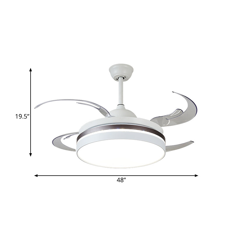 48 "W LED Anhänger Lüfterbeleuchtung Minimalismus Kreis Metall Halbflush Mount Deckenlicht in Weiß für Schlafzimmer, 4 Klingen
