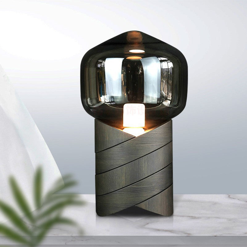 Urne Form Task Leichte moderne graue Glas 1 Glühbirnen -Nachttisch -Lampe mit Harzbasis