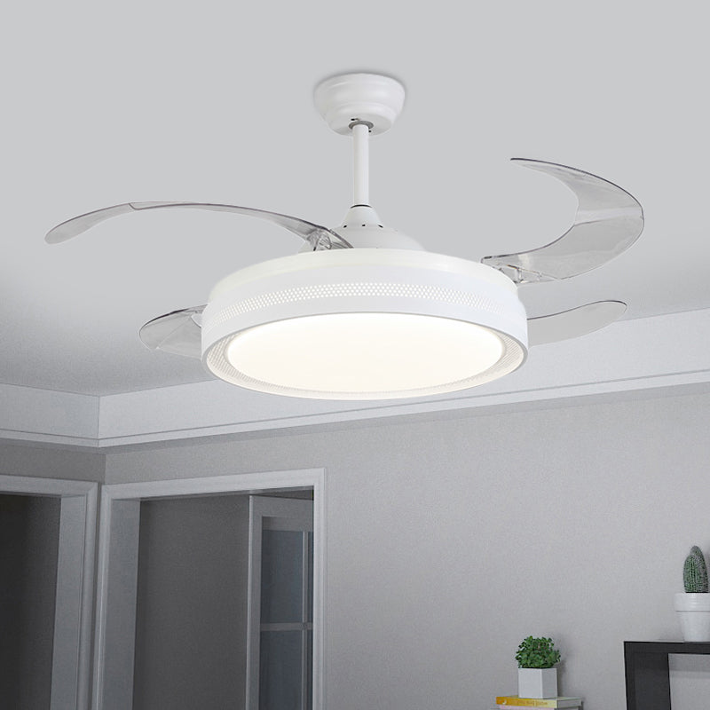 42 "Breite weiße Ring Deckenlüftungslampe Modernismus Acryl -LED -Schlafzimmer Halbflush -Montierung Leuchte mit 4 Klingen, Fern-/Wandsteuerung/Fernbedienung und Wandsteuerung