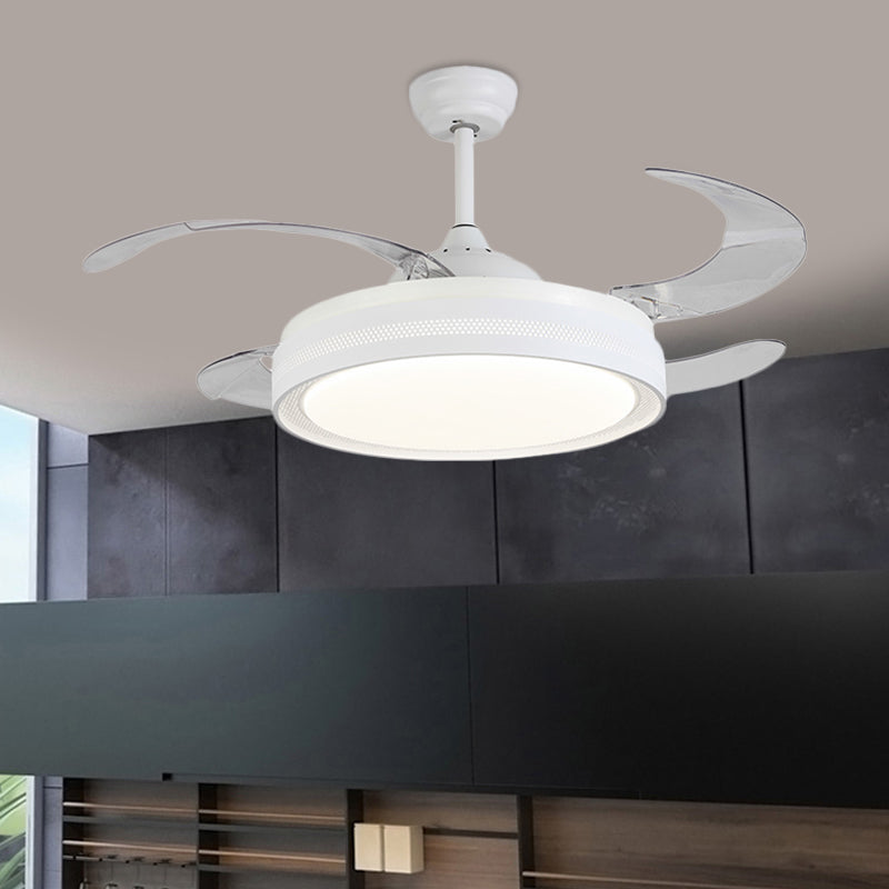 42 "Breite weiße Ring Deckenlüftungslampe Modernismus Acryl -LED -Schlafzimmer Halbflush -Montierung Leuchte mit 4 Klingen, Fern-/Wandsteuerung/Fernbedienung und Wandsteuerung