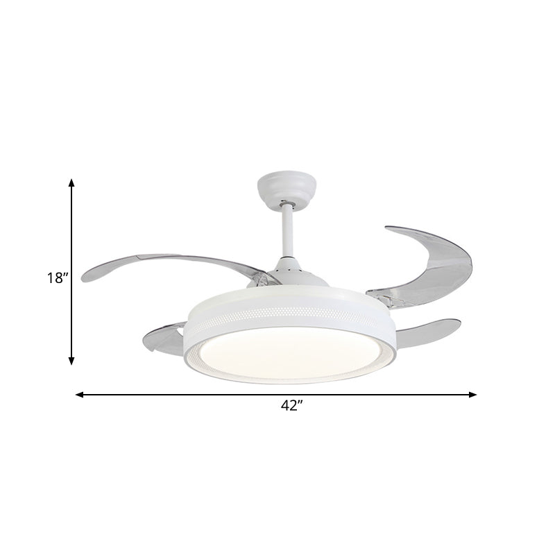 42 "Breite weiße Ring Deckenlüftungslampe Modernismus Acryl -LED -Schlafzimmer Halbflush -Montierung Leuchte mit 4 Klingen, Fern-/Wandsteuerung/Fernbedienung und Wandsteuerung