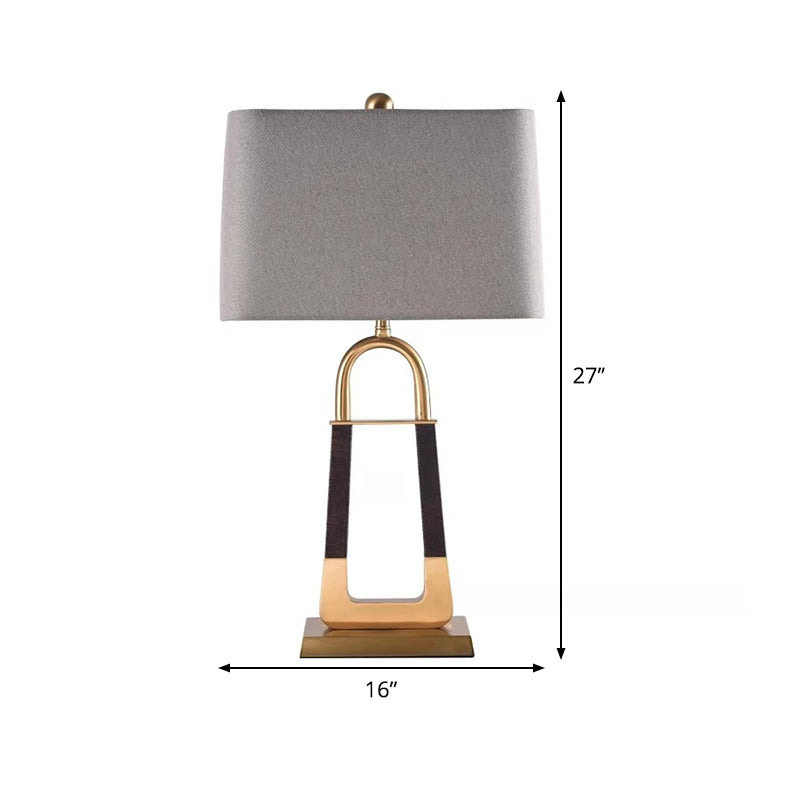 1 Head Bedroom Study Lamp Modern Grey Reading Book Light with Tapered Fabric Shade