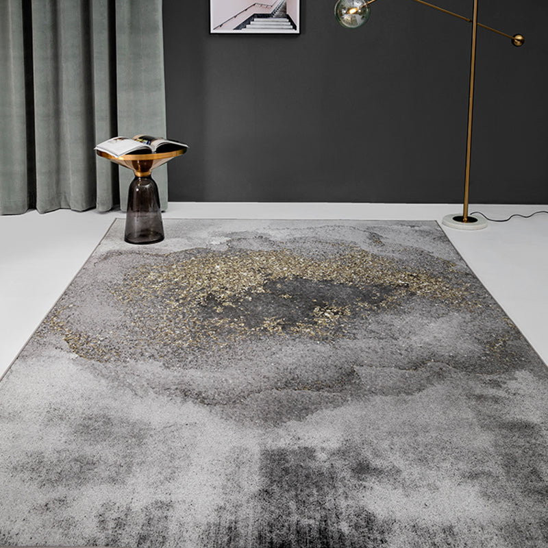 Grey Living Room Carpet Modern Chenille Abstract Pattern Area Rug Stain Resistant Washable Rug