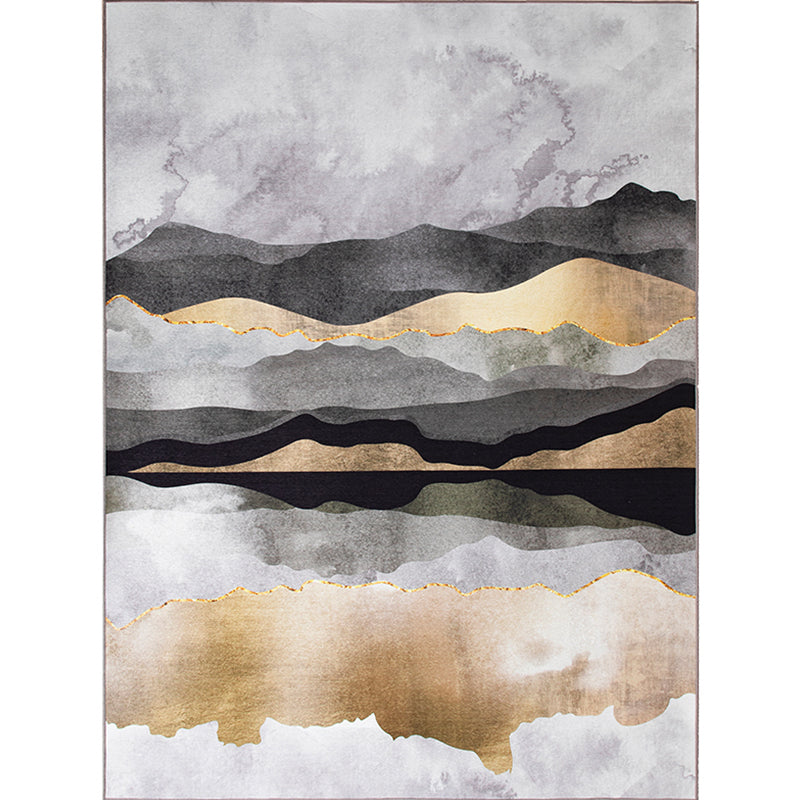 Grey Living Room Carpet Modern Chenille Abstract Pattern Area Rug Stain Resistant Washable Rug