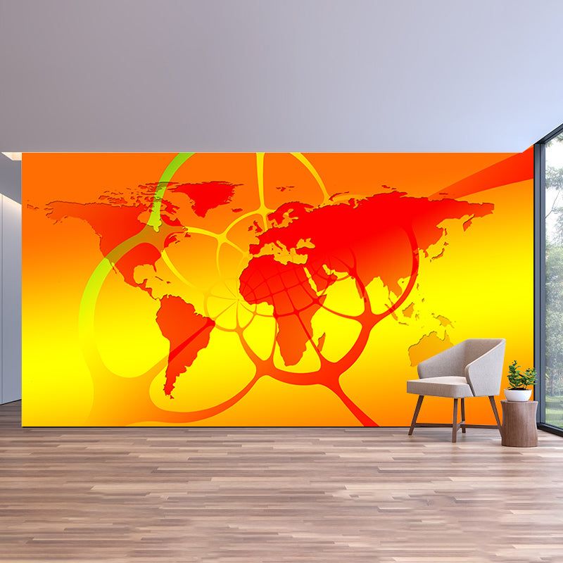 Simple Map Illustration Mural Stain Resistant for Dining Room Wall Decor, Made to Measure