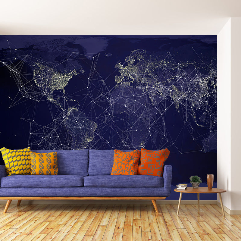 Simple Map Illustration Mural Stain Resistant for Dining Room Wall Decor, Made to Measure