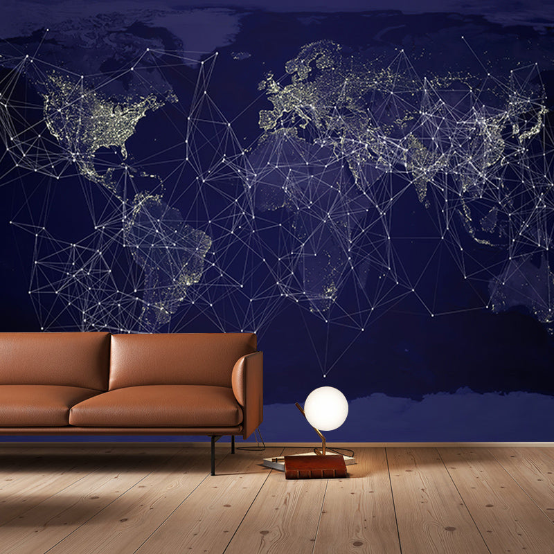 Simple Map Illustration Mural Stain Resistant for Dining Room Wall Decor, Made to Measure