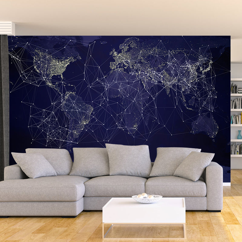 Simple Map Illustration Mural Stain Resistant for Dining Room Wall Decor, Made to Measure