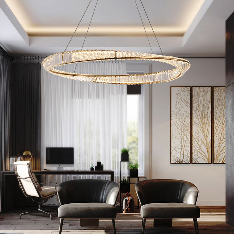 Contemporary Luxury LED Pendant Light Crystal Circular Chandelier for Dining Room