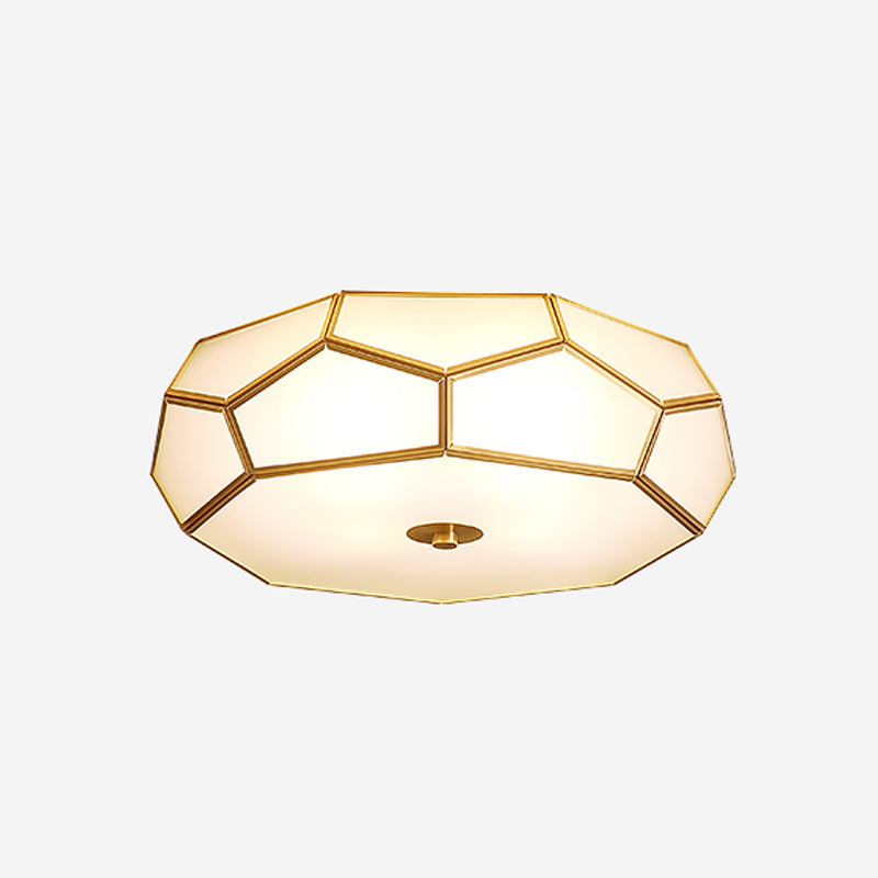 Colonial Style Geometric Ceiling Fixture Copper Flush Mount with Frosted Glass Shade