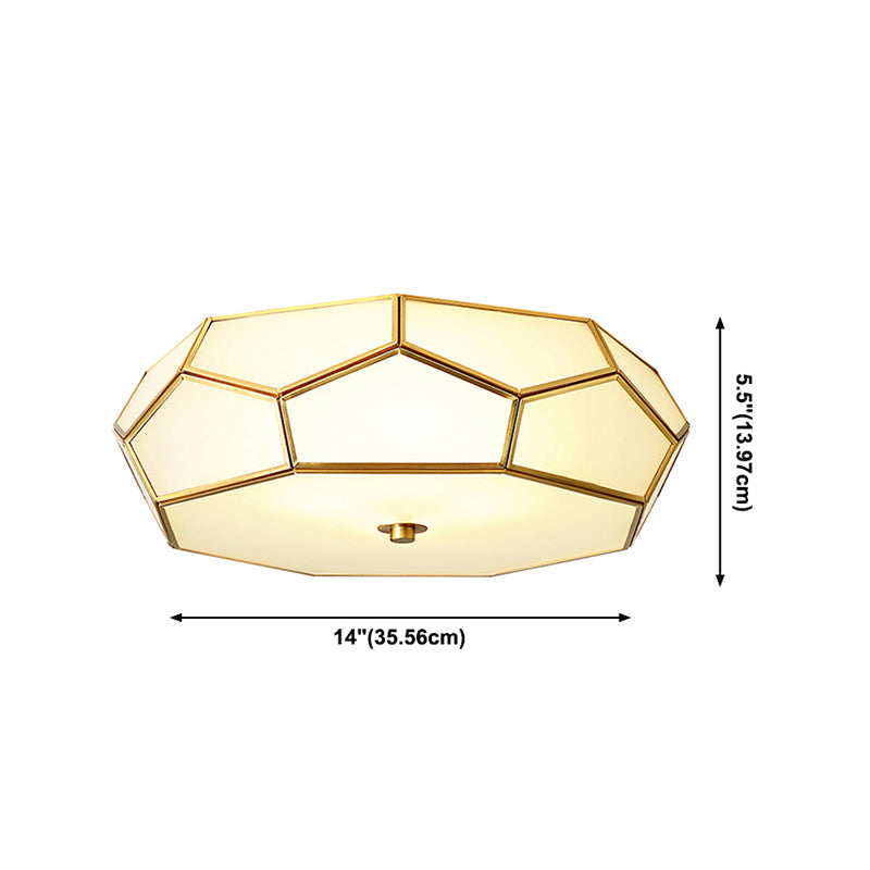 Colonial Style Geometric Ceiling Fixture Copper Flush Mount with Frosted Glass Shade