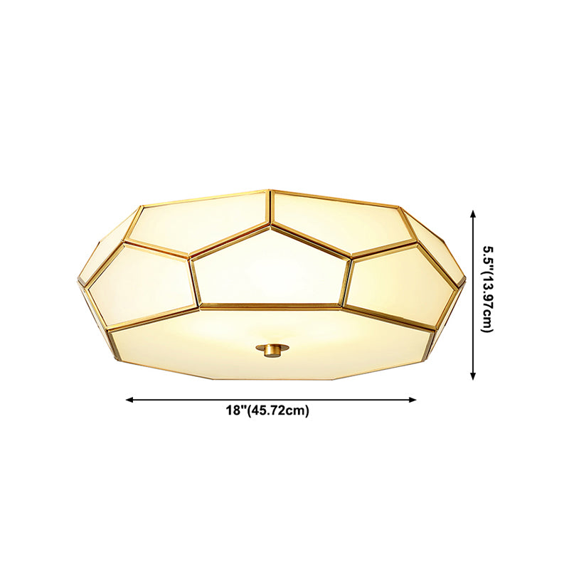 Colonial Style Geometric Ceiling Fixture Copper Flush Mount with Frosted Glass Shade