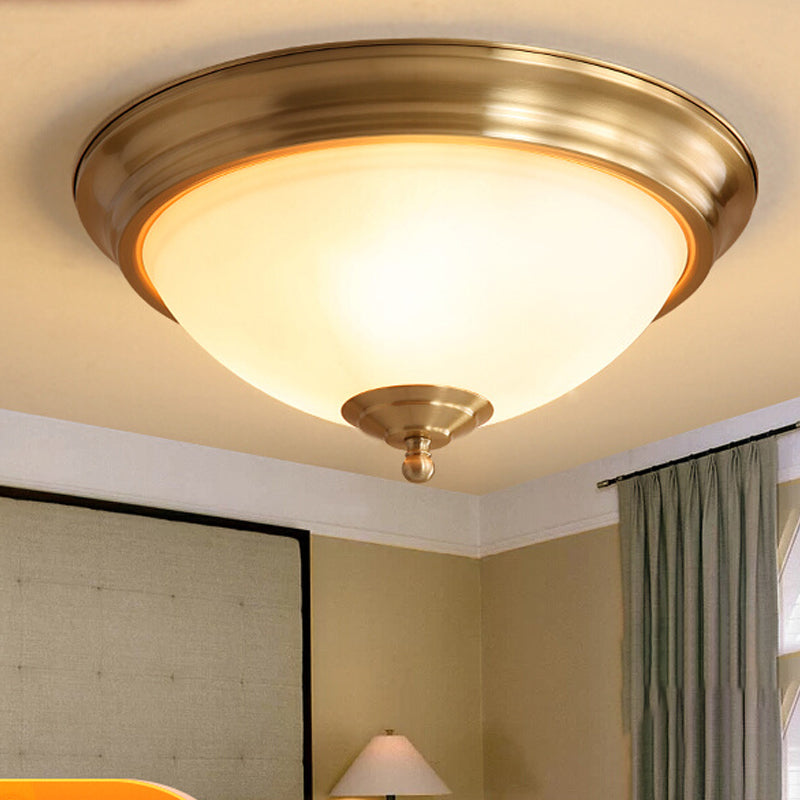 Glas-Bronze-Deckenleuchte im Kolonialstil, Kupferschale, Unterputzmontage für Innenräume