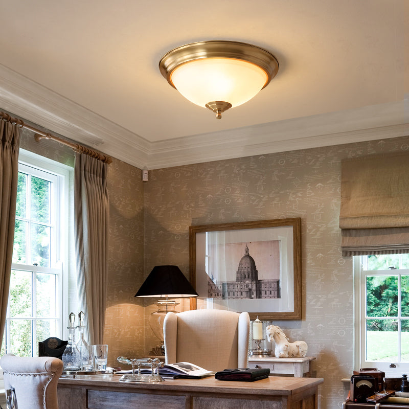 Glas-Bronze-Deckenleuchte im Kolonialstil, Kupferschale, Unterputzmontage für Innenräume