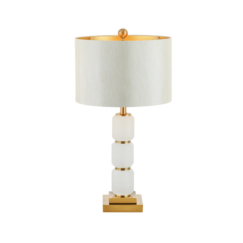 Contemporain 1 tête lisant lampe de chevet de baril blanc clair avec nuance de tissu