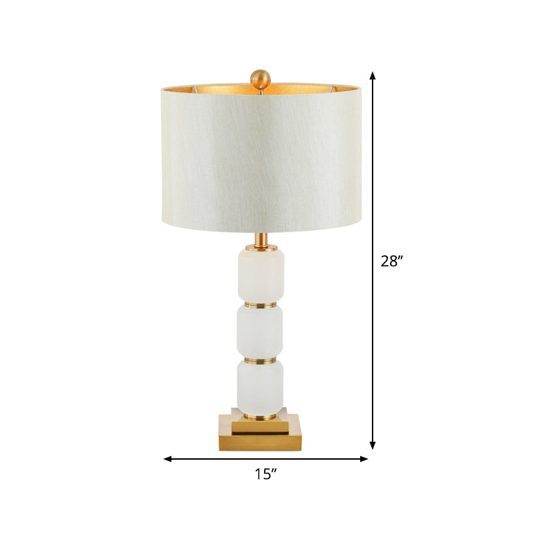 Contemporain 1 tête lisant lampe de chevet de baril blanc clair avec nuance de tissu