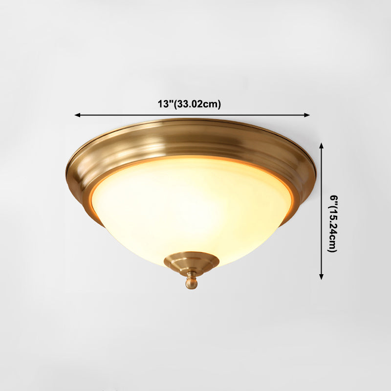 Glas-Bronze-Deckenleuchte im Kolonialstil, Kupferschale, Unterputzmontage für Innenräume