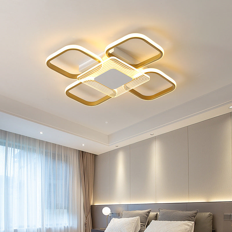 Plafonnier de forme carrée en aluminium moderne, 4 lumières, montage encastré pour salle à manger