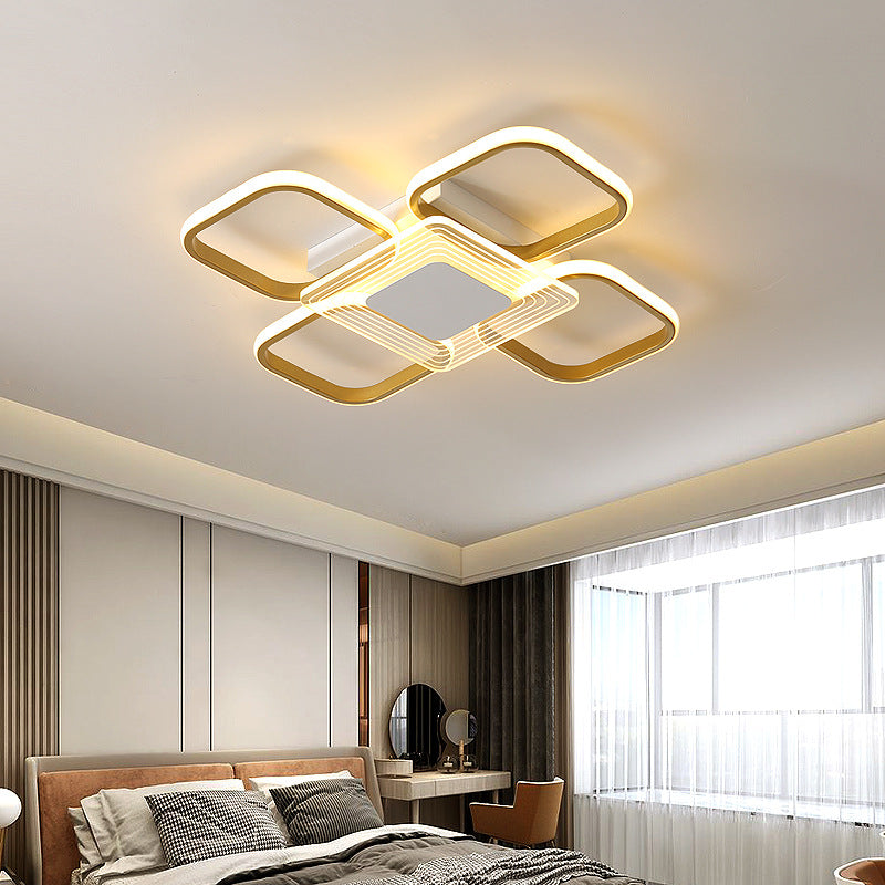 Plafonnier de forme carrée en aluminium moderne, 4 lumières, montage encastré pour salle à manger