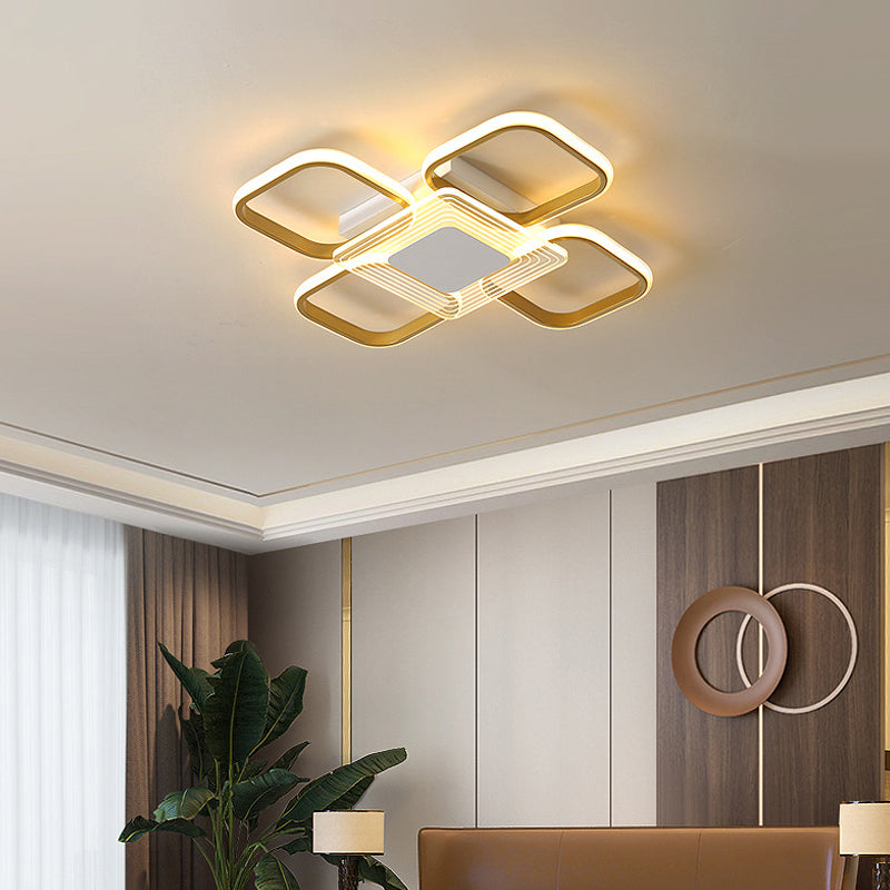 Lámpara de techo de forma cuadrada, montaje empotrado de 4 luces de aluminio moderno para comedor