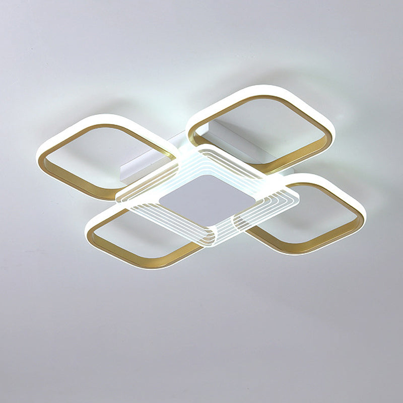 Plafonnier de forme carrée en aluminium moderne, 4 lumières, montage encastré pour salle à manger