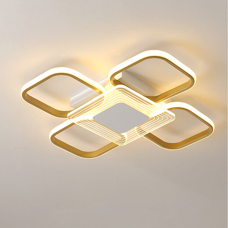 Plafonnier de forme carrée en aluminium moderne, 4 lumières, montage encastré pour salle à manger