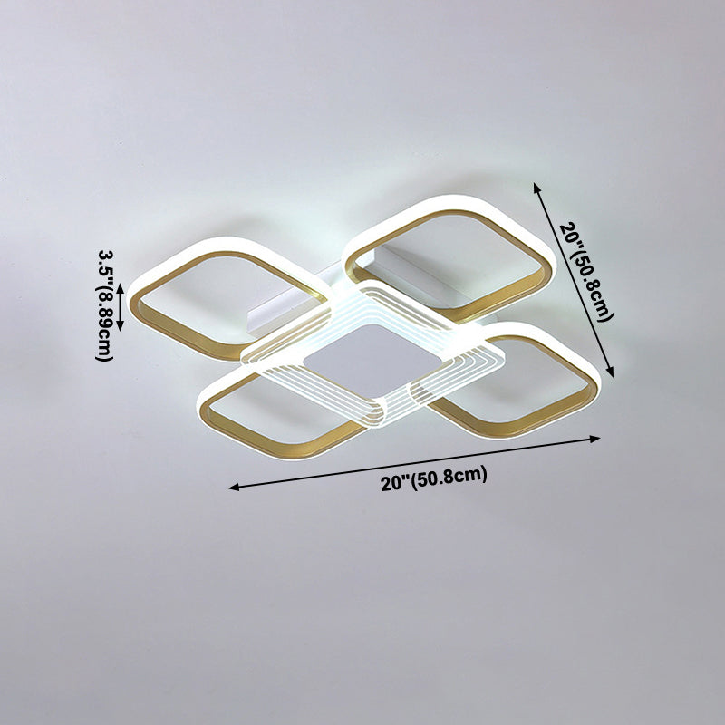 Plafonnier de forme carrée en aluminium moderne, 4 lumières, montage encastré pour salle à manger