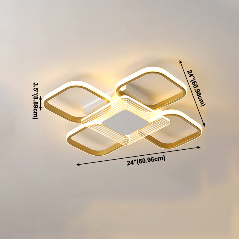 Square Shape Ceiling Lamp Modern Aluminium 4 Lights Flush Mount for Dining Room