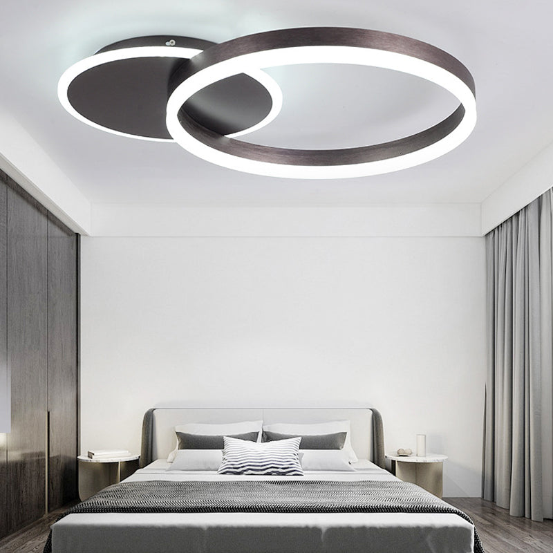 Lámpara de techo LED con forma de anillo, montaje empotrado de 2 luces de aluminio moderno para dormitorio