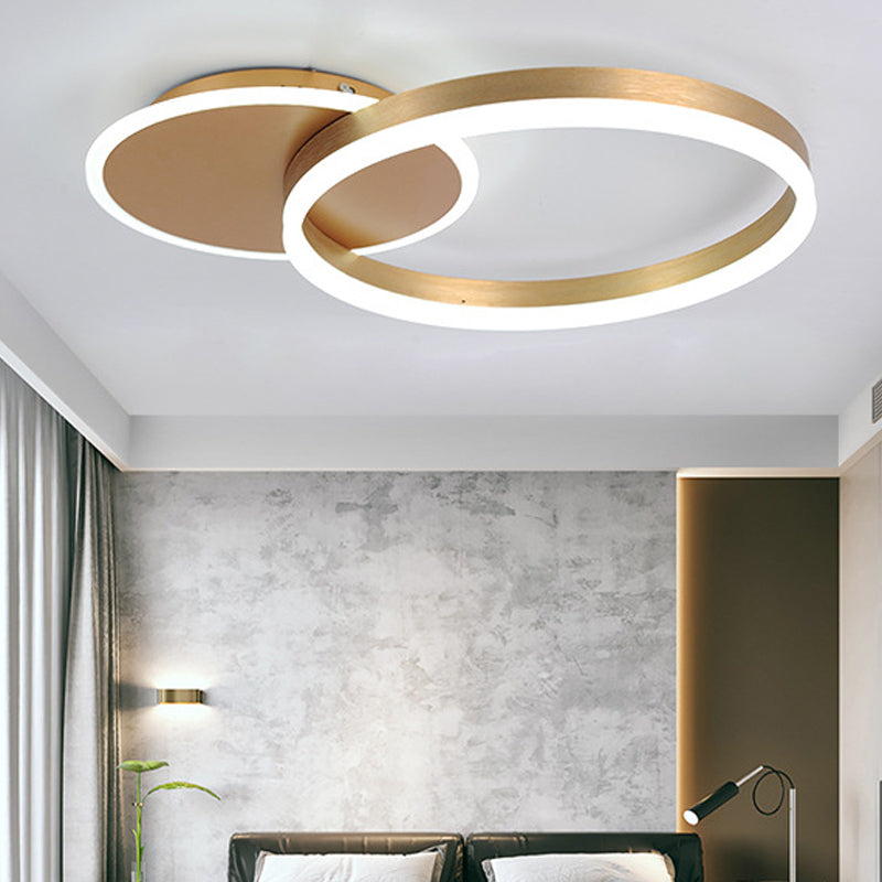 Lámpara de techo LED con forma de anillo, montaje empotrado de 2 luces de aluminio moderno para dormitorio