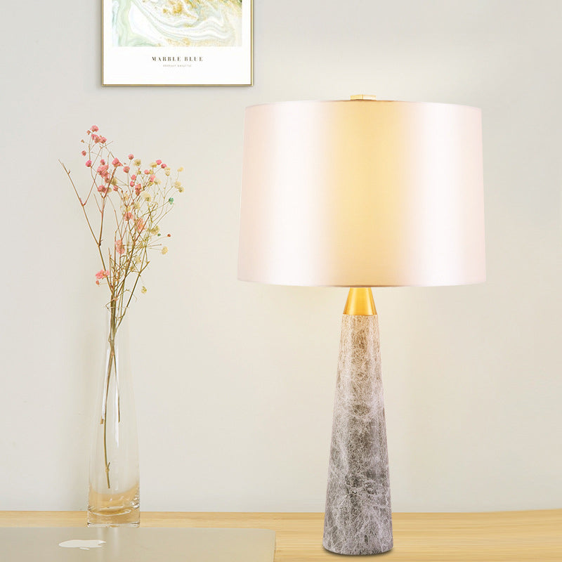 Fabric Drum Shape Study Lamp Modernist 1 Head White Task Lighting with Marble Base
