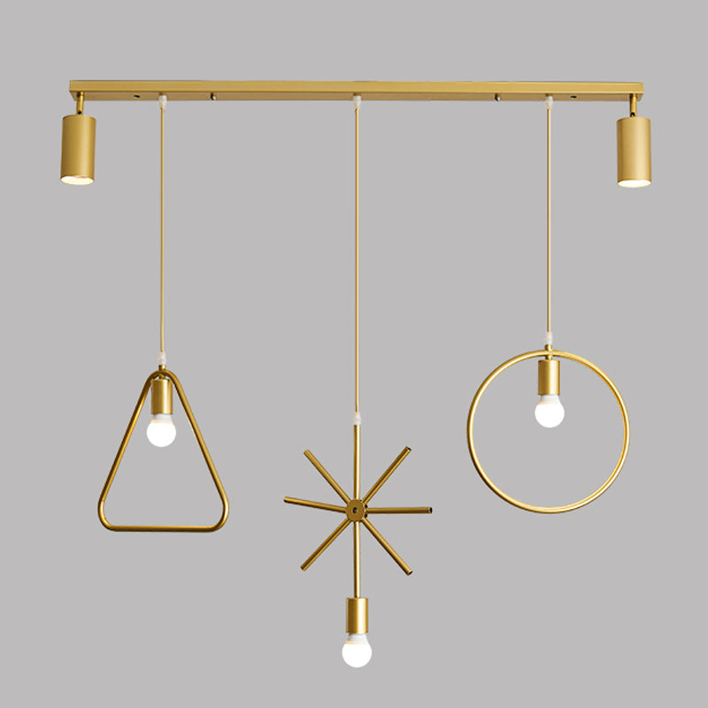 3 Light Cylinder Island Light Modern Metal Island Light Fixture in Gold