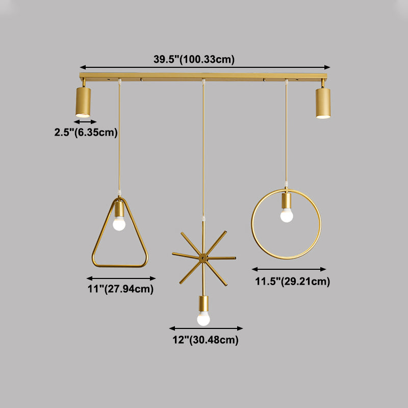 3 Luz de cilindro ligero Luz de metal moderna Luz de la isla de metal en oro