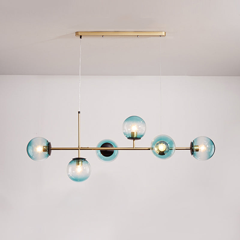 Estilo moderno de forma esférica luces de isla vidrio 6 iluminación de la isla ligera