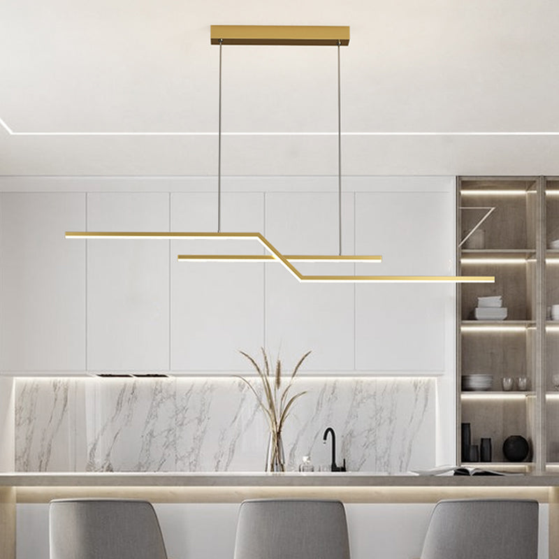 2 Light Linear Island Lights Contemporary Metal Island Pendants for Kitchen