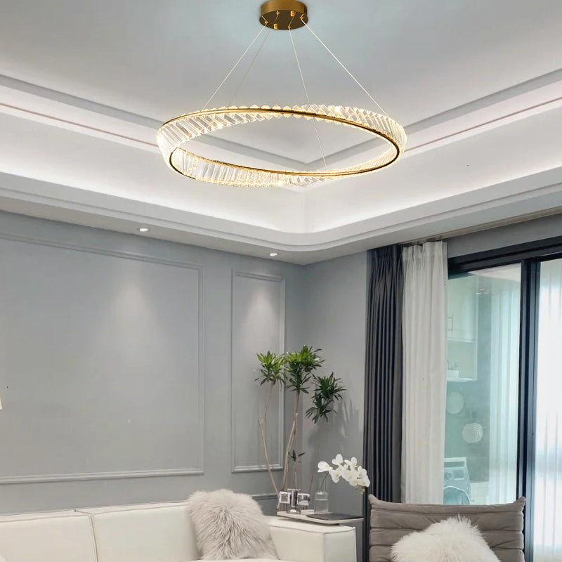 Modern Creative LED Pendant Light Crystal Circular Chandelier for Living Room