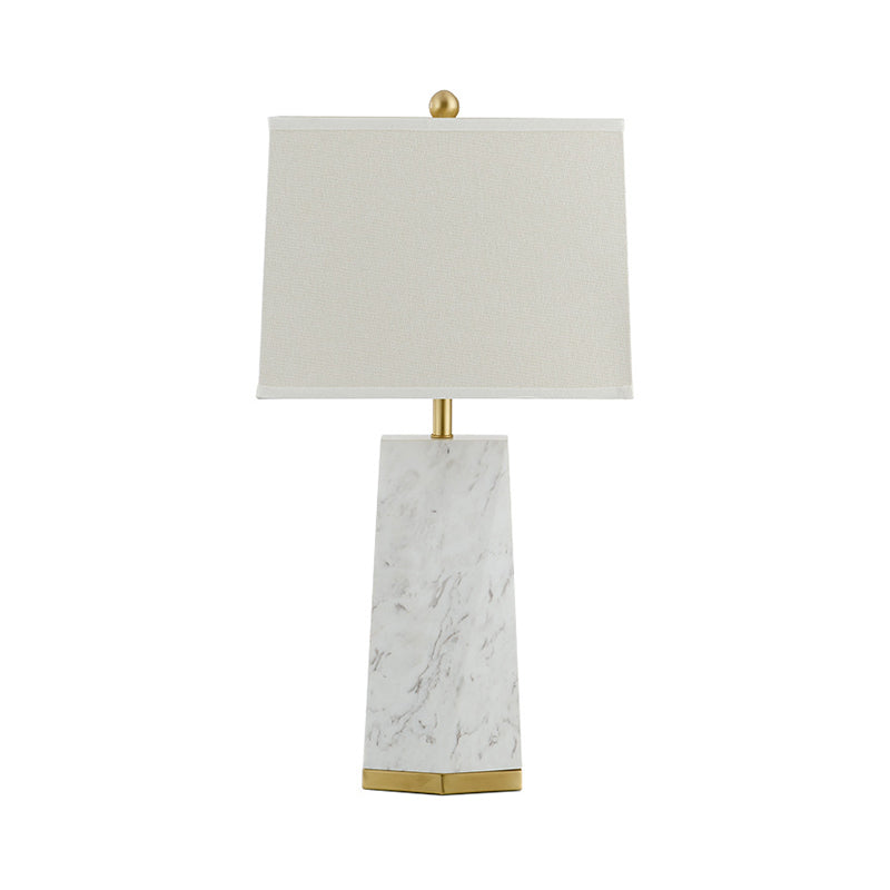 White Trapezoid Table Light Modernism 1 Head Fabric Reading Lamp with Marble Base
