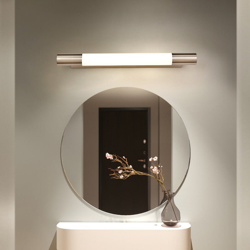 1 Light Metal Linear Wall Lighting Modern Style Mirror Wall Mount Light Fixture in Nickel