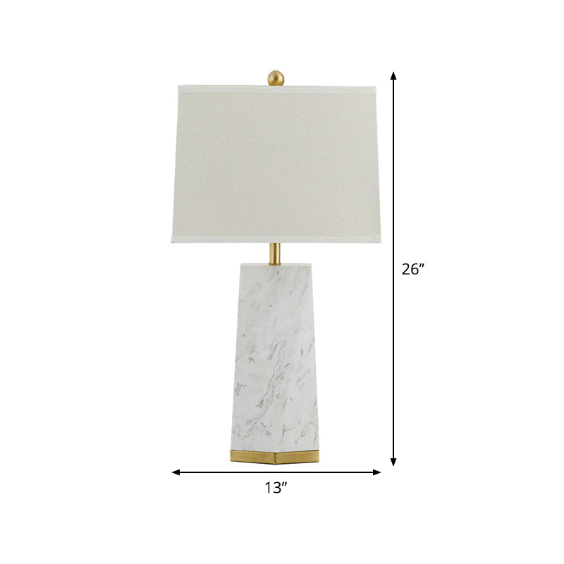 White Trapezoid Table Light Modernism 1 Head Fabric Reading Lamp with Marble Base