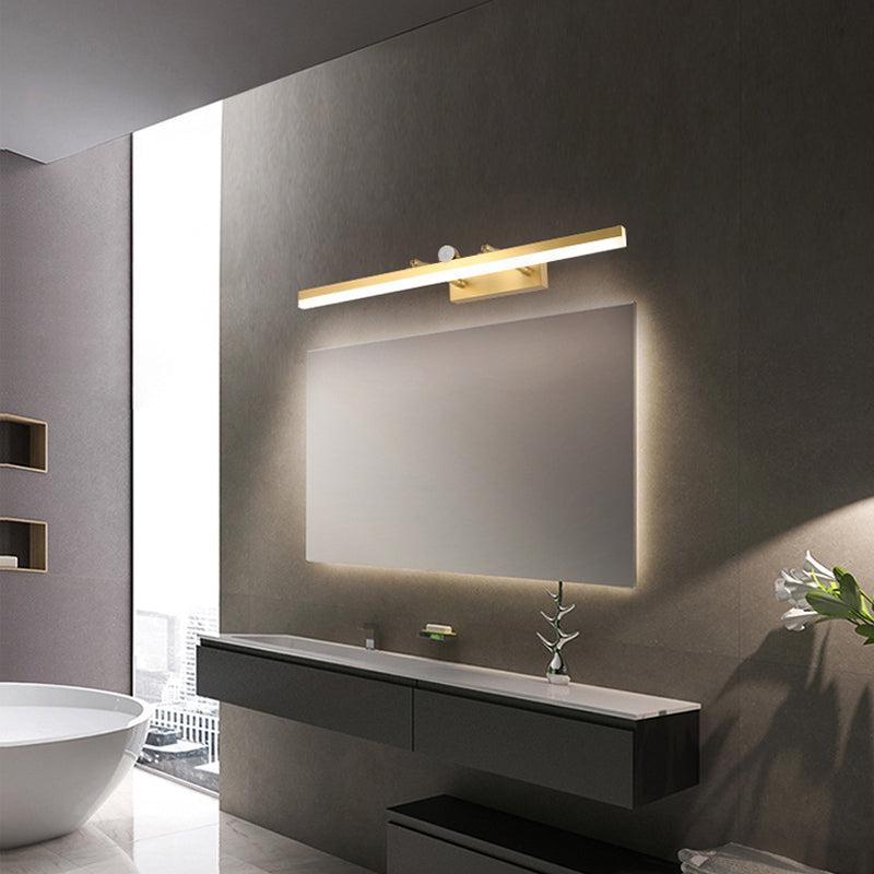 Metal Linear Shade Wall Lighting Modern 1 Light Mirror Wall Mount Light Fixture in Gold