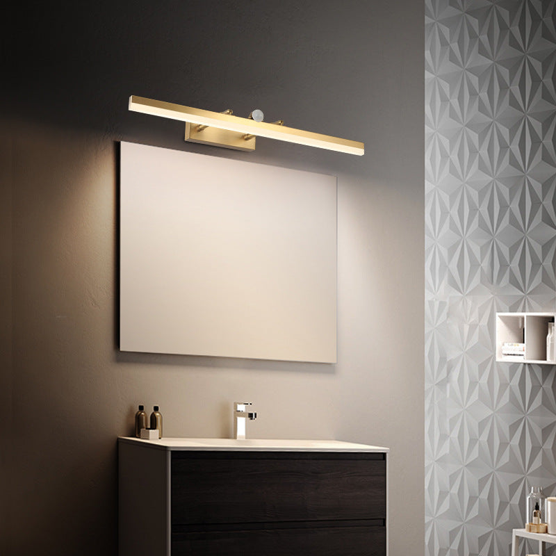 Metal Linear Shade Wall Lighting Modern 1 Light Mirror Wall Mount Light Fixture in Gold