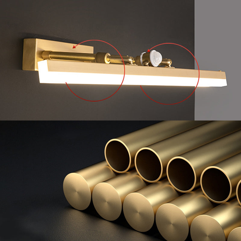 Metal Linear Shade Wall Lighting Modern 1 Light Mirror Wall Mount Light Fixture in Gold