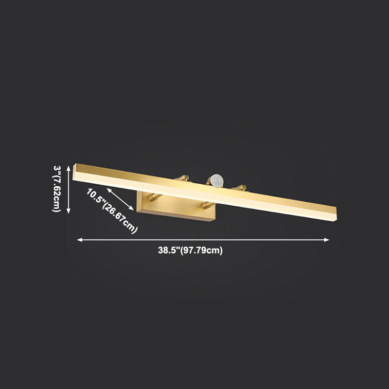 Metal Linear Shade Wall Lighting Modern 1 Light Mirror Wall Mount Light Fixture in Gold