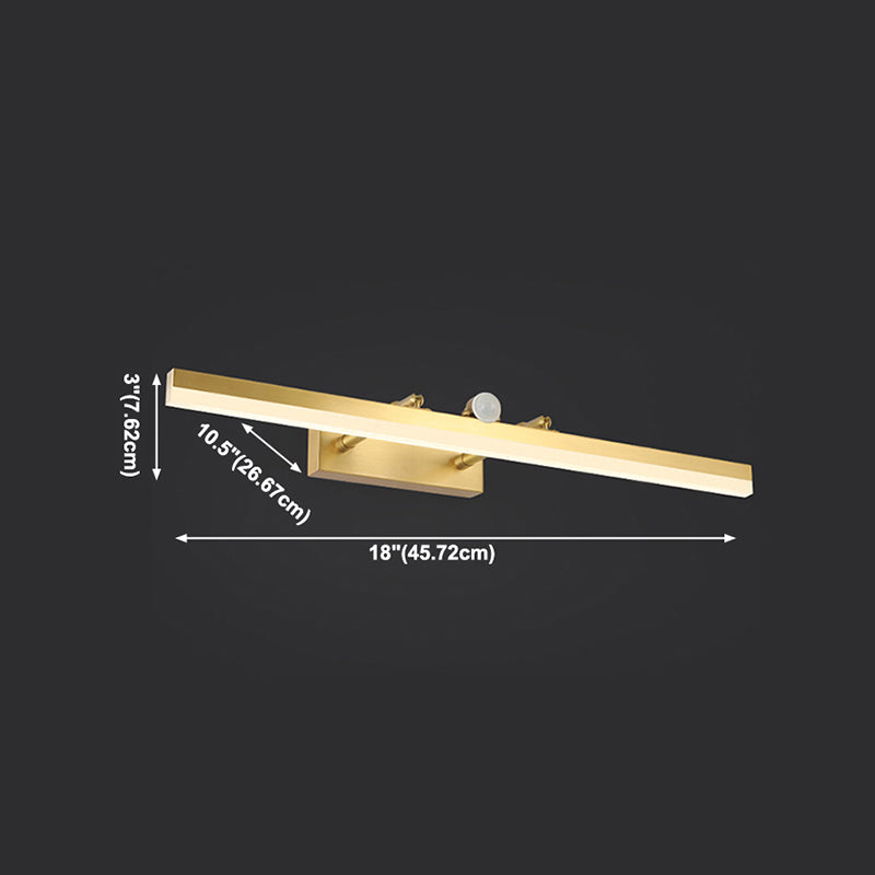Metal Linear Shade Wall Lighting Modern 1 Light Mirror Wall Mount Light Fixture in Gold