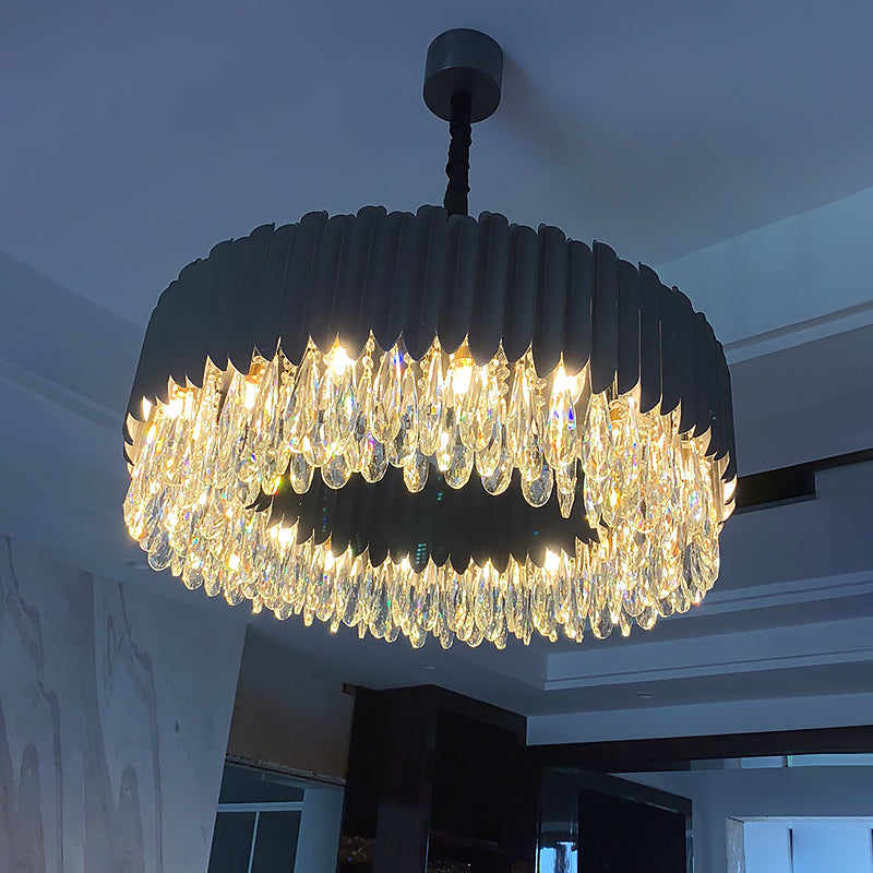 Contemporary Style Geometry Shape Chandelier Lights 9 Light Crystal Hanging Lights