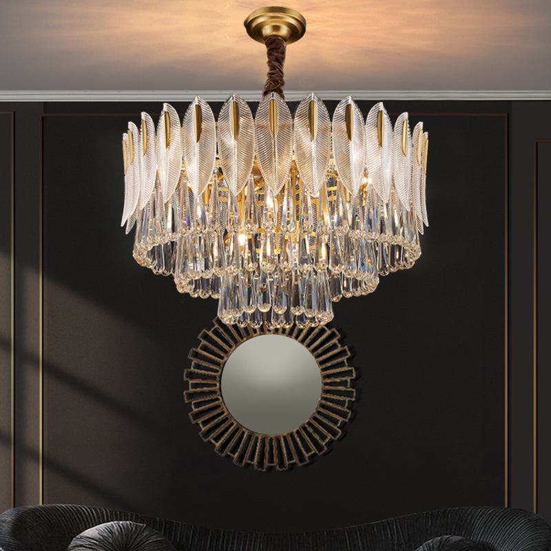 Contemporary Style Geometry Shape Chandelier Lights 9 Light Crystal Chandeliers in Gold